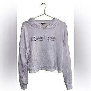Bebe Sport Y2K White Hoodie with Embellished Logo Size Large P2P 28” NWT